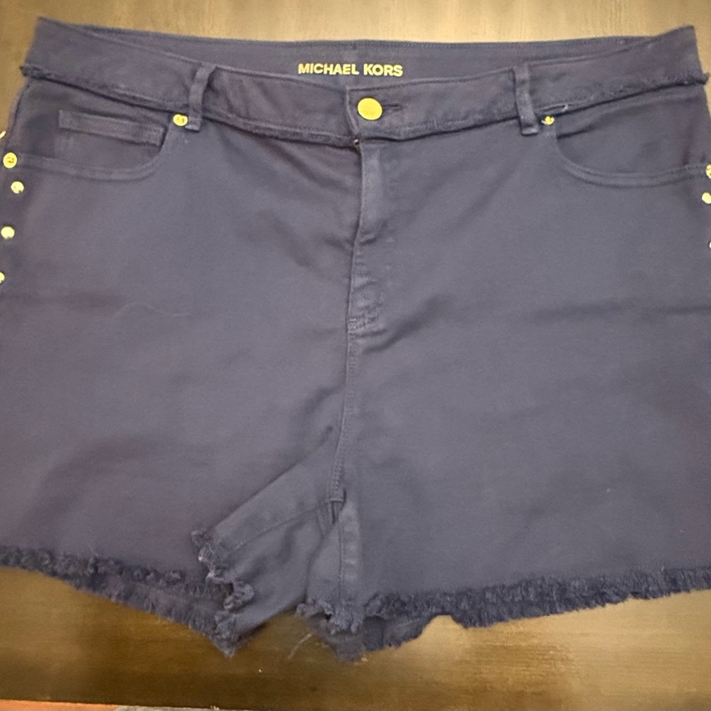 Michael Kors Blue Jean Shorts with Frayed Hem